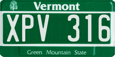 VT license plate XPV316