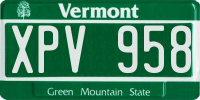 VT license plate XPV958