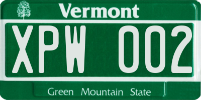 VT license plate XPW002