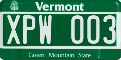 VT license plate XPW003