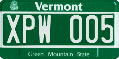 VT license plate XPW005