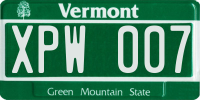 VT license plate XPW007