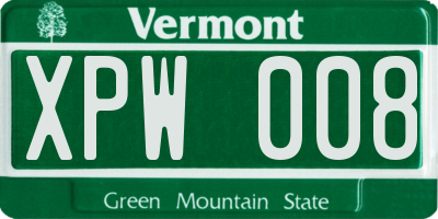 VT license plate XPW008