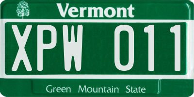 VT license plate XPW011