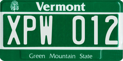 VT license plate XPW012