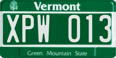 VT license plate XPW013