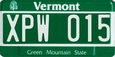 VT license plate XPW015