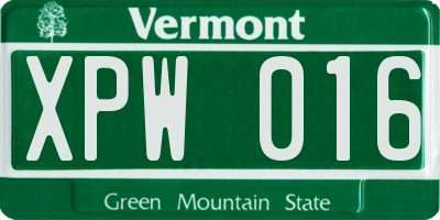 VT license plate XPW016