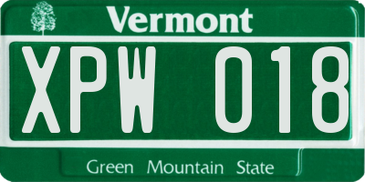 VT license plate XPW018