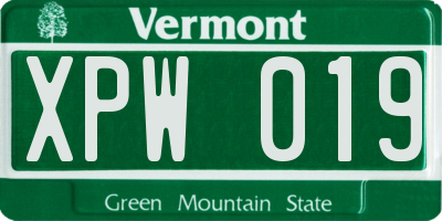 VT license plate XPW019
