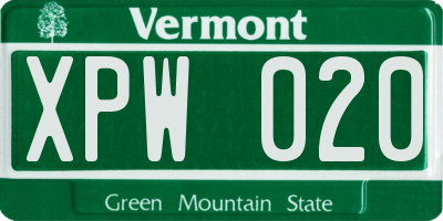 VT license plate XPW020