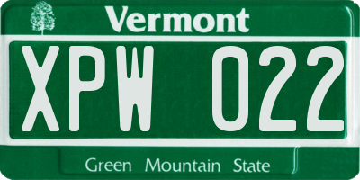 VT license plate XPW022