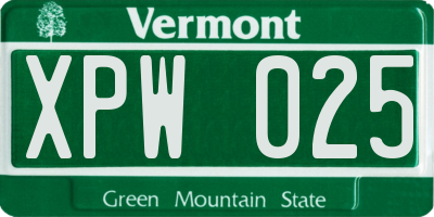 VT license plate XPW025