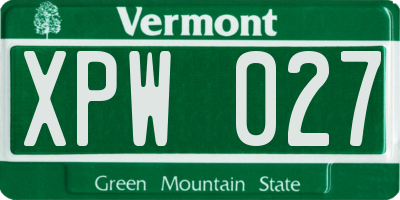 VT license plate XPW027