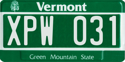 VT license plate XPW031