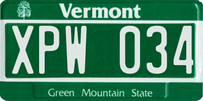 VT license plate XPW034