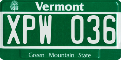 VT license plate XPW036