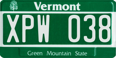 VT license plate XPW038