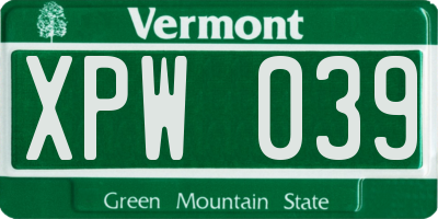 VT license plate XPW039