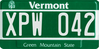 VT license plate XPW042