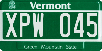VT license plate XPW045