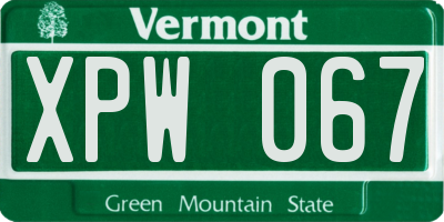 VT license plate XPW067