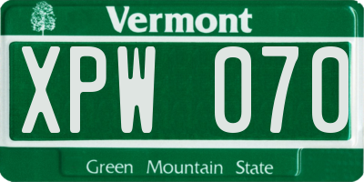 VT license plate XPW070