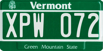 VT license plate XPW072