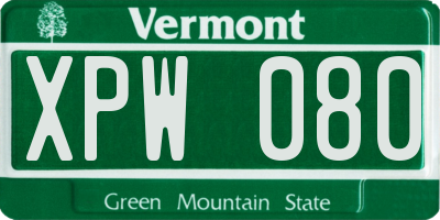 VT license plate XPW080