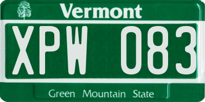 VT license plate XPW083