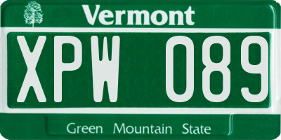 VT license plate XPW089