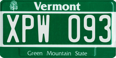 VT license plate XPW093