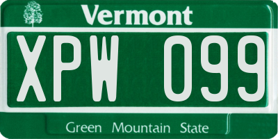 VT license plate XPW099