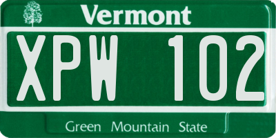 VT license plate XPW102