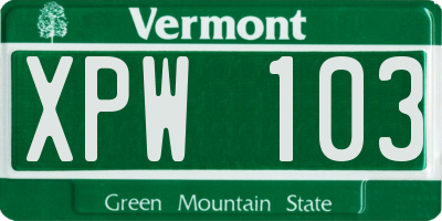 VT license plate XPW103