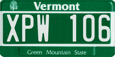VT license plate XPW106