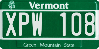 VT license plate XPW108