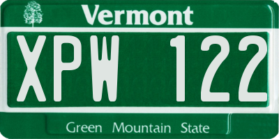 VT license plate XPW122