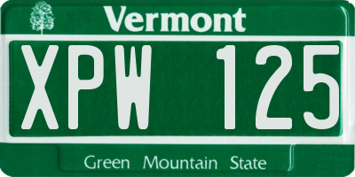 VT license plate XPW125