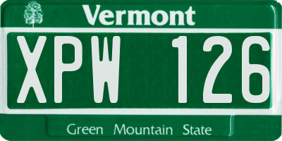 VT license plate XPW126