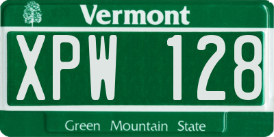 VT license plate XPW128