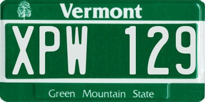 VT license plate XPW129