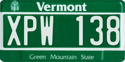 VT license plate XPW138
