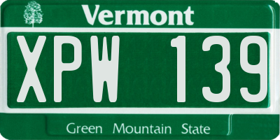 VT license plate XPW139