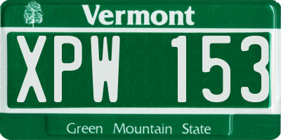 VT license plate XPW153