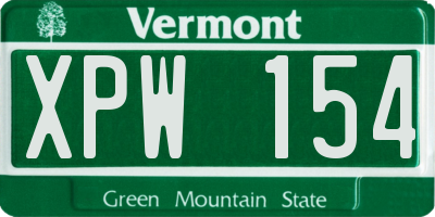 VT license plate XPW154