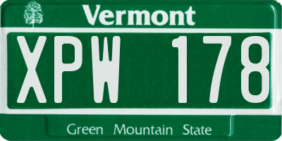 VT license plate XPW178