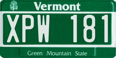 VT license plate XPW181