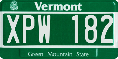 VT license plate XPW182