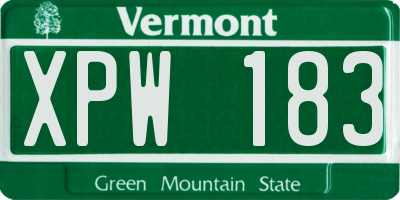 VT license plate XPW183